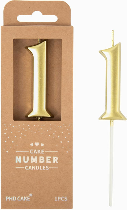 PHD CAKE Elegant Gold Number 1 Birthday Candles - 2.76 Inch for Celebrations | Party Decor