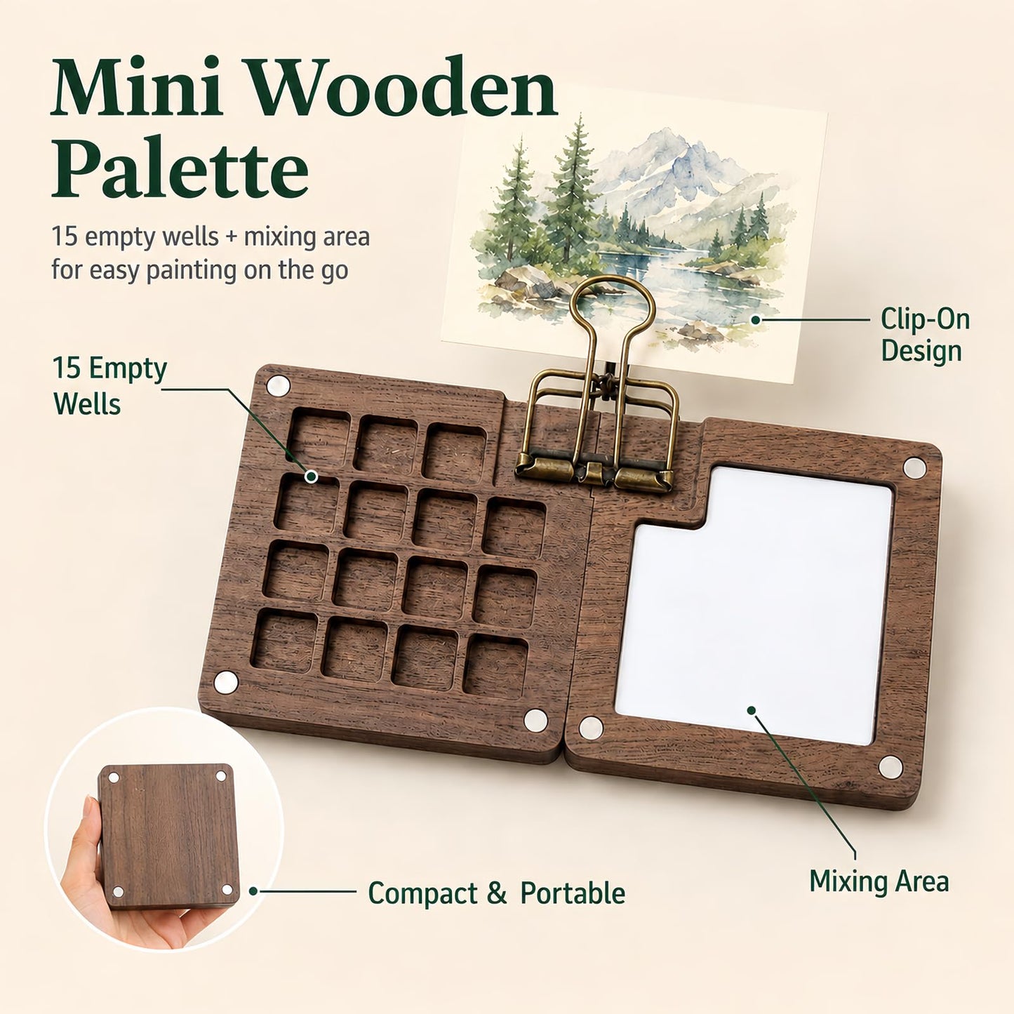 fsdyknej Portable Painting Kit for Adults, Travel Art Set with Mini Wooden Palette, Canvas Tote Bag, Brushes, Blank Cards and Bookmarks for DIY Creative Projects