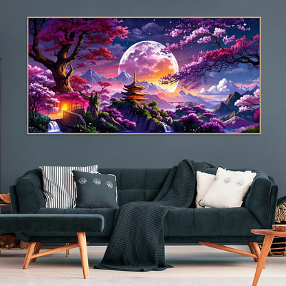 pchmcu 5D Large Diamond Art Painting,Landscape Diamond Art Kits for Adults,DIY Full Drill Crystal Rhinestone Arts and Crafts,Moon Tree Art Painting with Diamond Home Wall Decor 27.5 X 15.7inch