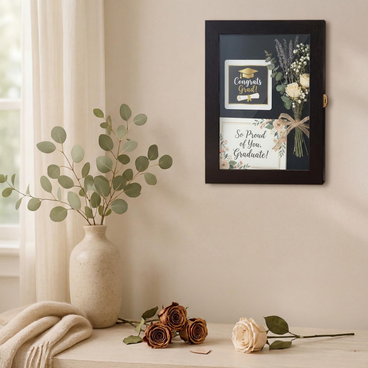 BrightRow Graduation Shadow Box Frame 11 x 14'' Large Wooden Graduation Shadow Boxes Display Cases Picture Frame Memory Box for Cap Gown Diploma Stole Cords Keepsake Award Medal Photo Grad Party Decor