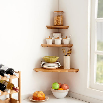 12 inches Oak Corner Shelf Natural Wood Floating Corner Shelves Round End Wall Mounted Display Shelf Corner Plant Stand