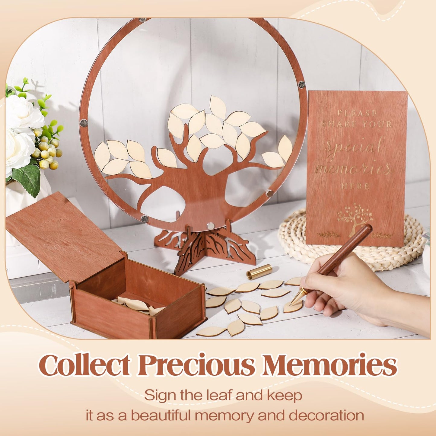 Geelin 56 Pcs Funeral Guest Book Alternatives Set for Memorial Service Elegant Celebration of Life in Loving Memory with 50 pcs Leaves Box Sign and Pens Funeral Supplies