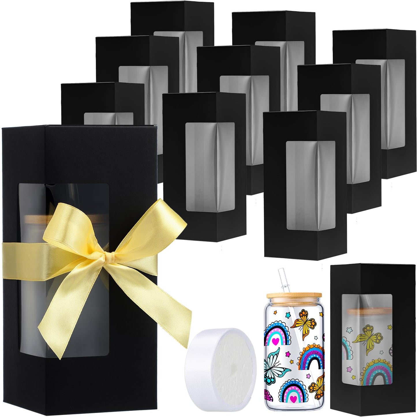 Honoson Tumbler Gift Box Valentine for Sublimation Glass Cup Shipping Gift Boxes for Packaging Exhibition Clear 12 16 20oz Drinking Cup Glasses Jars Mug Can Blank(Black,24 Pcs)