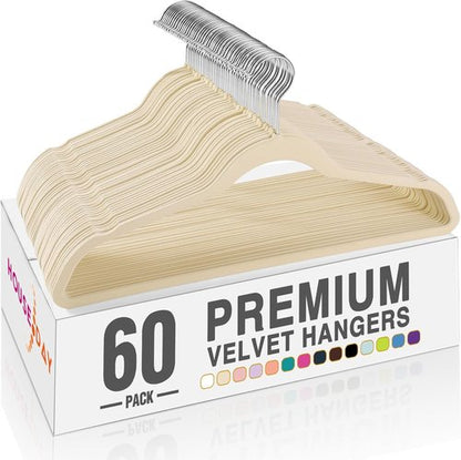 HOUSE DAY Velvet Hangers - 60 Pack Non-Slip Heavy Duty Felt Hangers for Coats | Premium Slim Design with 360° Rotating Hook