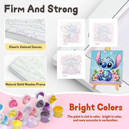 nekpiahu 6 Pack Cartoon Paint by Numbers for Kids with Framed Canvas-with Wooden Easel, Paint by Number for Kids Ages 4-8-12, DIY Easy Acrylic Oil Painting Kits for Home Wall Decor (8X8inch)