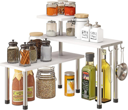 GHWIE 3 Countertop Corner Shelf Organizer, Tier Bamboo Kitchen Rack for Living Room, Office, Bookshelf Display Shelves