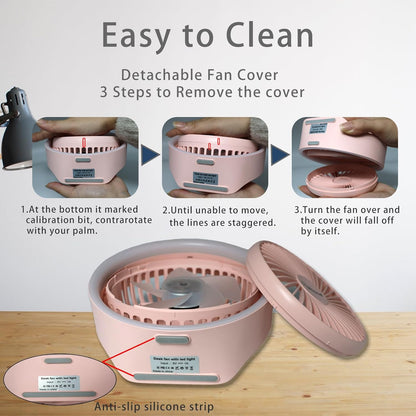 Pink Desk Fan, Small Quiet with Ambient Light, Portable USB Fan 5.3in High Power Rechargeable Battery Operate