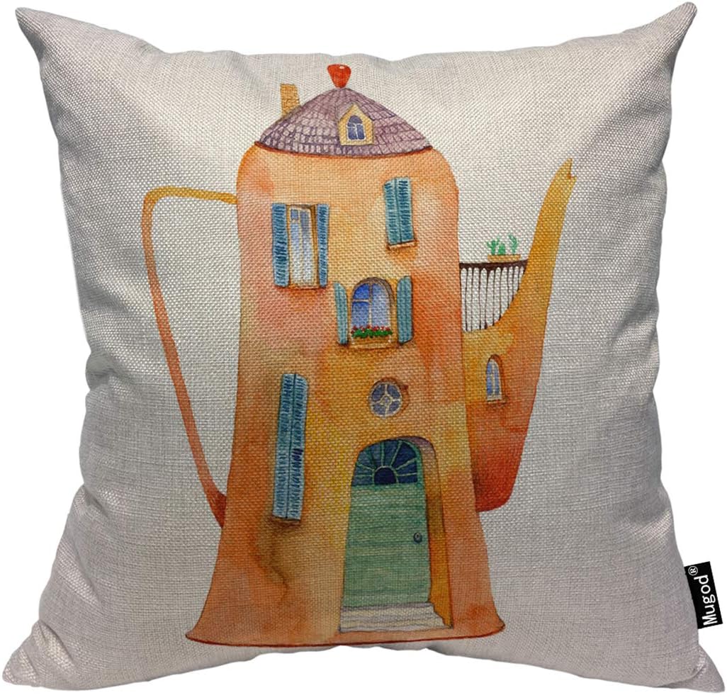 Mugod Castle Pillowcase - Vintage Kettle Teapot Wonderland 18"x 18" Square Cotton Linen Cushion Cover
