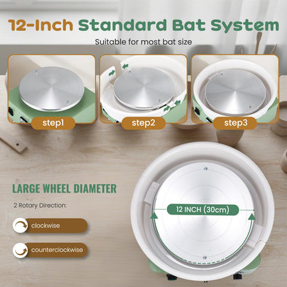 Huanyu Tabletop Pottery Wheel Machine for Adults 12" Bat System Manual & Foot Pedal Control Electric Ceramic Wheel Forming Machine Art Clay DIY Sculpting Tool Kit