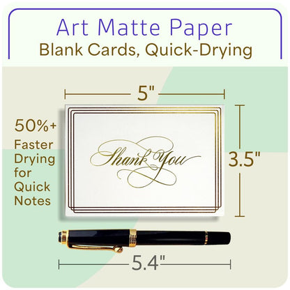 ukee's Thank You Cards with Envelopes 100-Pack, Blank Inside 4-Color Embossed Gold Foil Script Thank You Notes with Matching Stickers, for Small Business Graduation Wedding Baby Shower Funeral, 3.5"x 5"