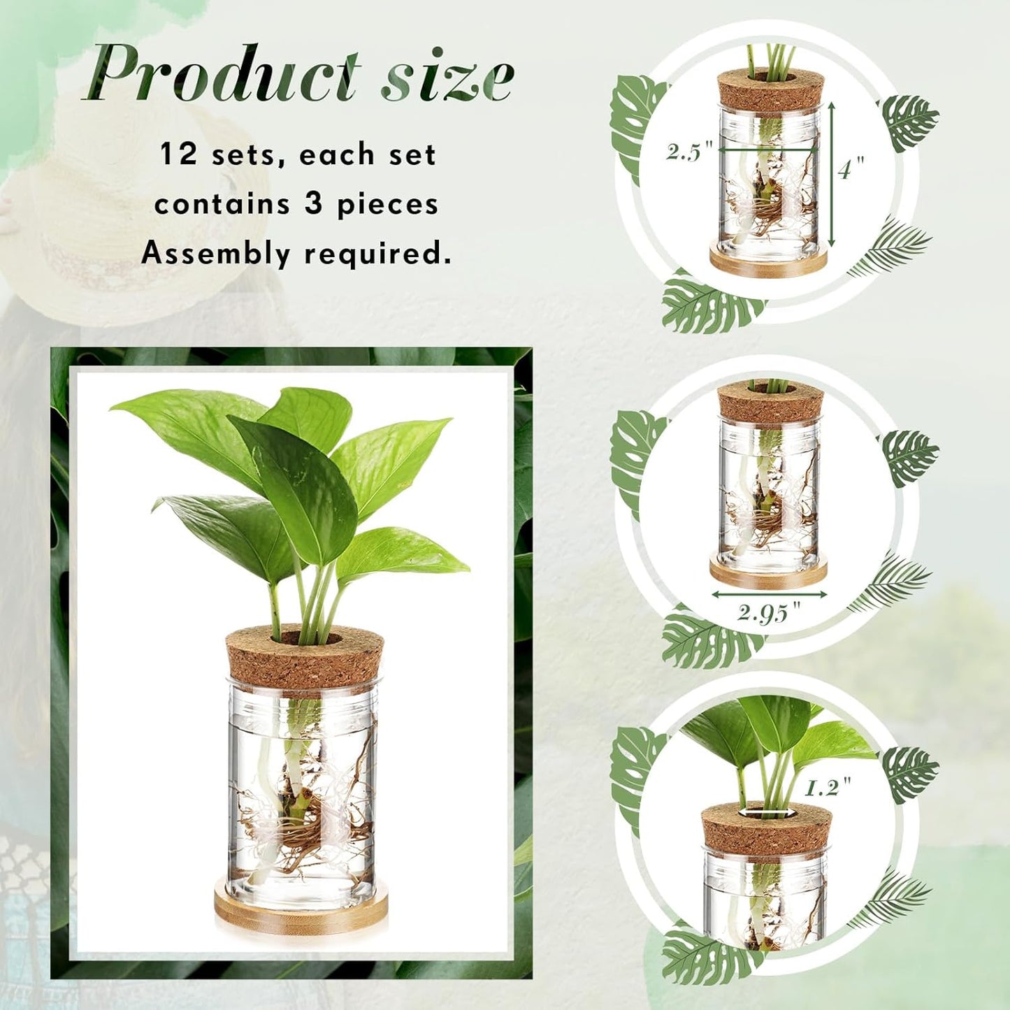 12 Packs Baderke Propagation Vases for Plants Plastic Plant Propagation with Hole Lid and Bamboo Stand Growing in Water