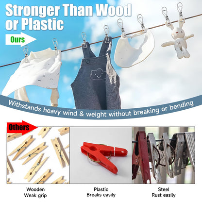 Large Metal Clothes Pins Heavy Duty (20 Pack), 3.4” Stainless Steel Wire Clothespins Outdoor Indoor with Storage Bag, Thick 2.5 mm Rust-Proof Laundry Clips, Strong Clothespin & Metal Bag Clips