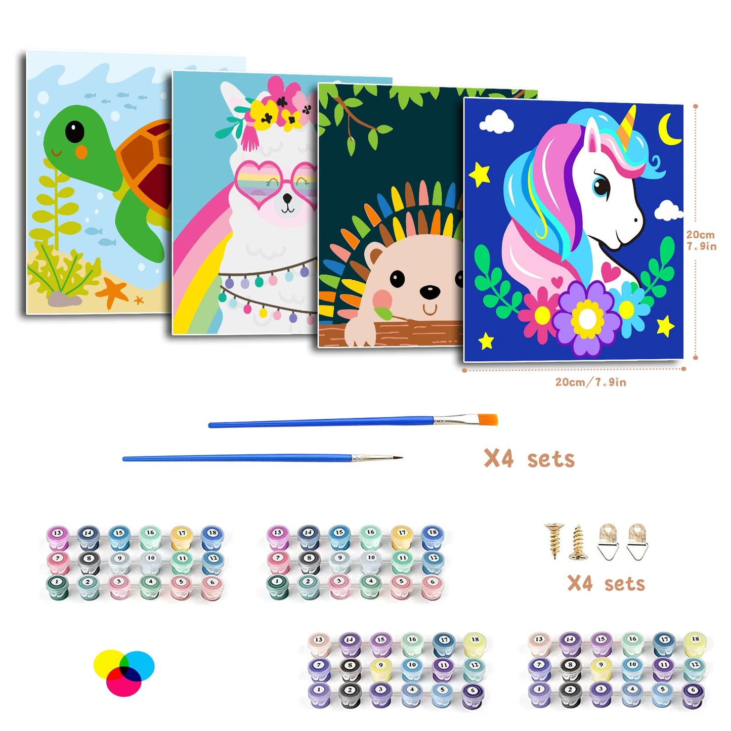 CarlonLin Framed 4 Pack Paint by Number for Kids, Paint by Numbers for Kids Ages 8-12, Paint by Numbers Kits Children Beginner, DIY Acrylic Oil Painting for Home Wall Decor (8x8inch)