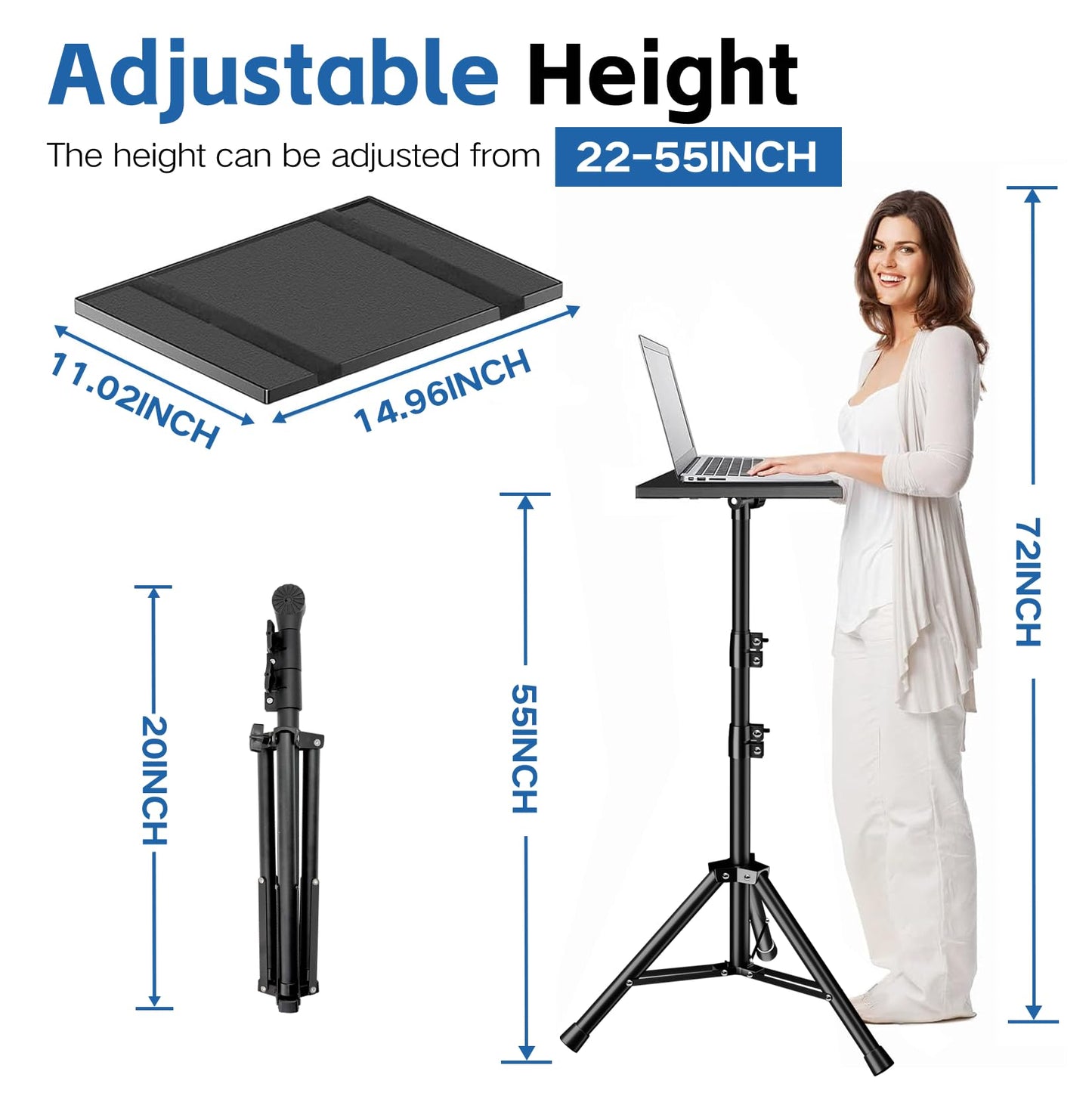 REHOSEUP Projector Stand, 33LB Load Bearing & 22-55" Height Adjustable, for Projector/Laptop/DJ Gear, Outdoor/Office/Studio - Stable Base (Black)