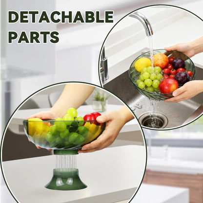 Fruit bowl with lid & Basket - Fruit Fly Proof Kitchen Counter Storage for Fruits & Veggies, Plastic Decorative fruit baske with Draining Holes & Handle (green 1Pcs)