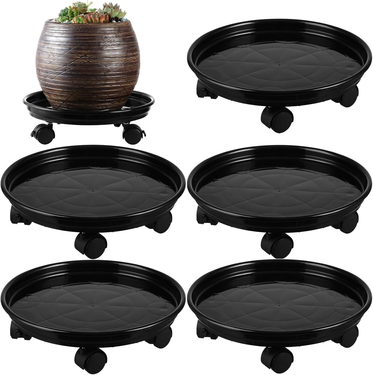 5 Packs 11.8" Plant Caddy With Wheels Plastic Rolling Stands Heavy-Duty Dolly With Casters Indoor Outdoor Wheeled