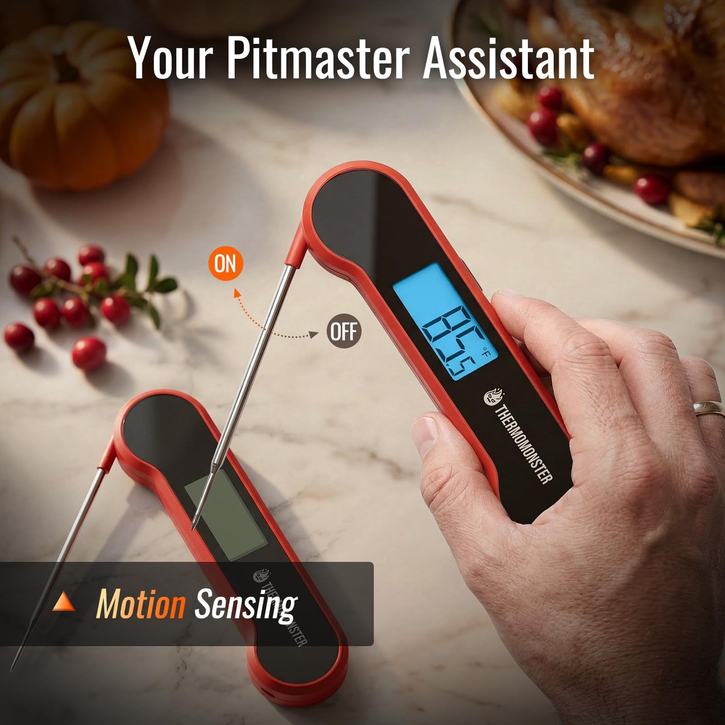 0.5 Sec Instant Read Meat Thermometer Digital with ±0.5℉ Precision, Food Thermometer for Cooking Kitchen Gadgets, Oven Grill Candy BBQ Essentials Accessories, Gifts for Him Dad Men Birthday, Red