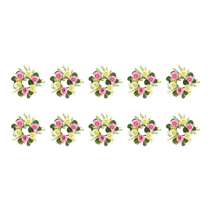 GXFCHYL Artificial Floral Wreaths, 10Pcs Pink, Cream Rose Candle Floral Wreaths 8.27In Artificial Flowers Wedding Centerpieces for Tables