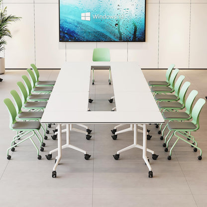 rzoizwko Modular Folding Conference Room Tables with Wheels, Flip Top Training Table System for Office & Classroom, Mobile Joinable Meeting Desks for Seminar & Collaboration Spaces