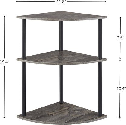 3-Tier Corner Shelf Stand, Rustic Wood and Metal Corner Display Rack, Small Triangle Corner Storage Organizer