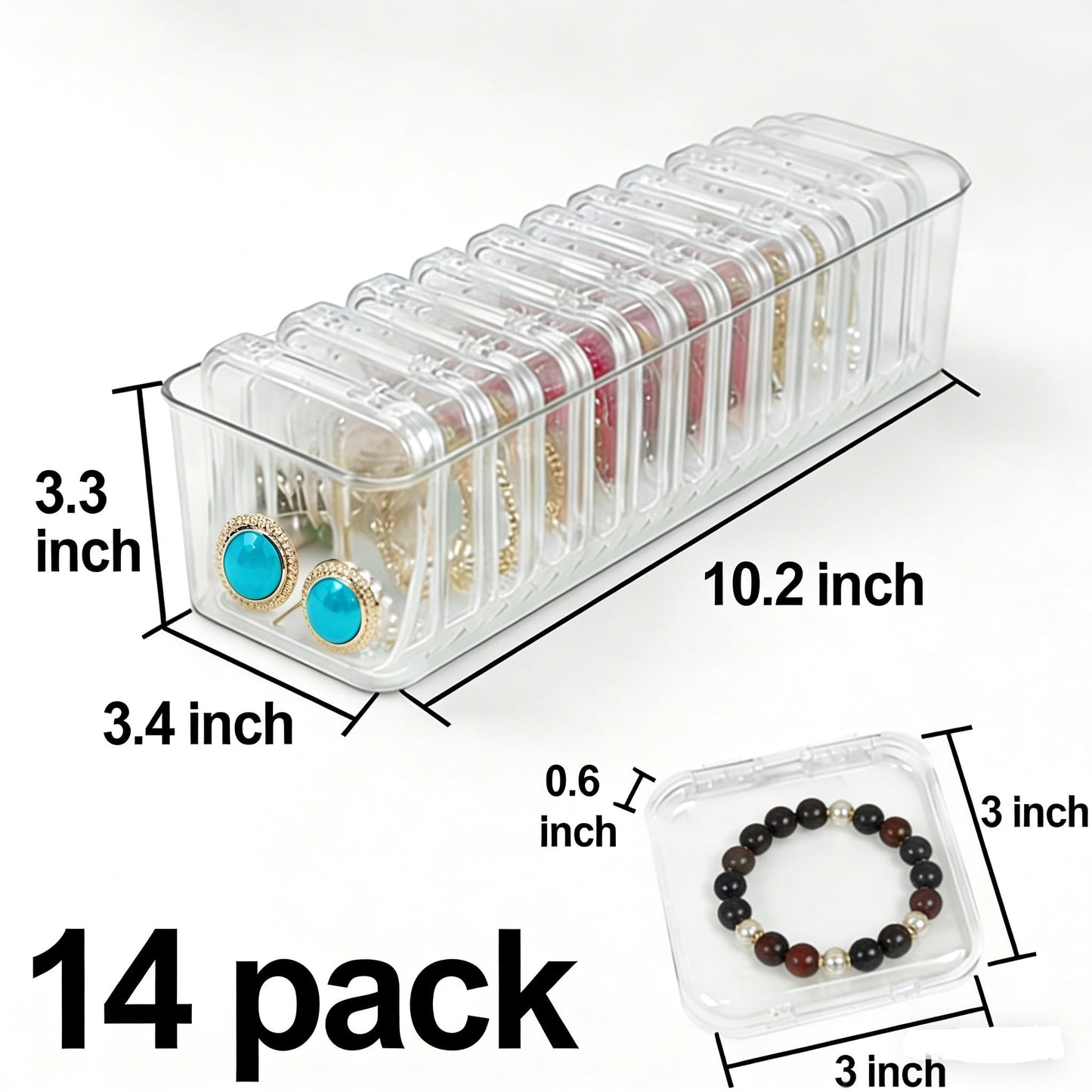 Bead Organizer Box with Lid, 14Pcs Small Beads Organizers and Storage Plastic Cases for Bracelet Making DIY, Jewelry, and Small Parts