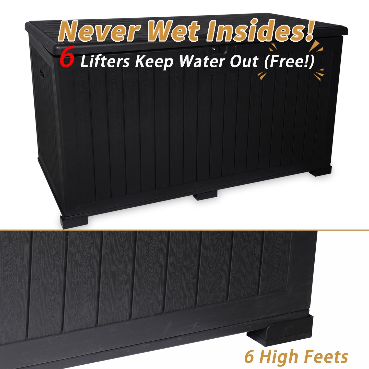 LANTRO JS 230 Gallon Deck Box Waterproof, Outdoor Storage Box Waterproof Lockable with Divider and Lifter Prevent Water Seeping into from Floor for Patio Cushions