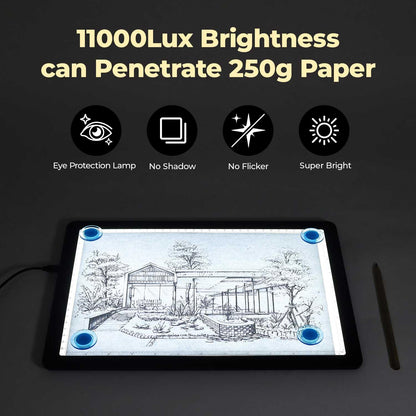 Heanolier A4 LED Copy Board Light Tracing Box,Super Bright Magnetic Light pad with Side physical Buttons,Adjustable Corded Light Table for Tattoo Transferring,Drawing, Light Board for Diamond Painting