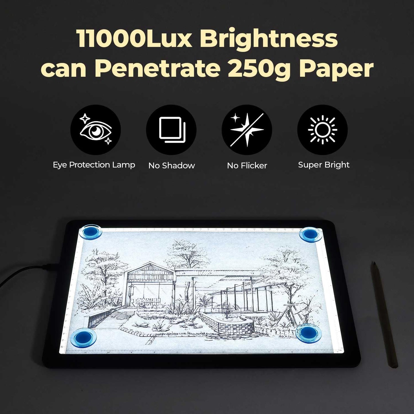 Heanolier A4 LED Copy Board Light Tracing Box,Super Bright Magnetic Light pad with Side physical Buttons,Adjustable Corded Light Table for Tattoo Transferring,Drawing, Light Board for Diamond Painting