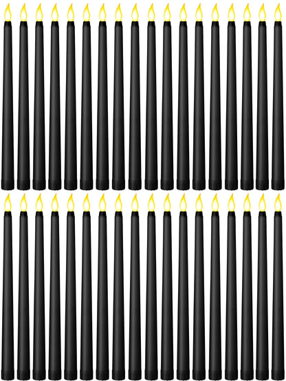 Treela 36 Pieces Flameless Taper Candles Flickering Faux LED Battery Operated Electric Fake Candles for Christmas Halloween Birthday Wedding Party(Black,0.8x11 Inches,Smooth)