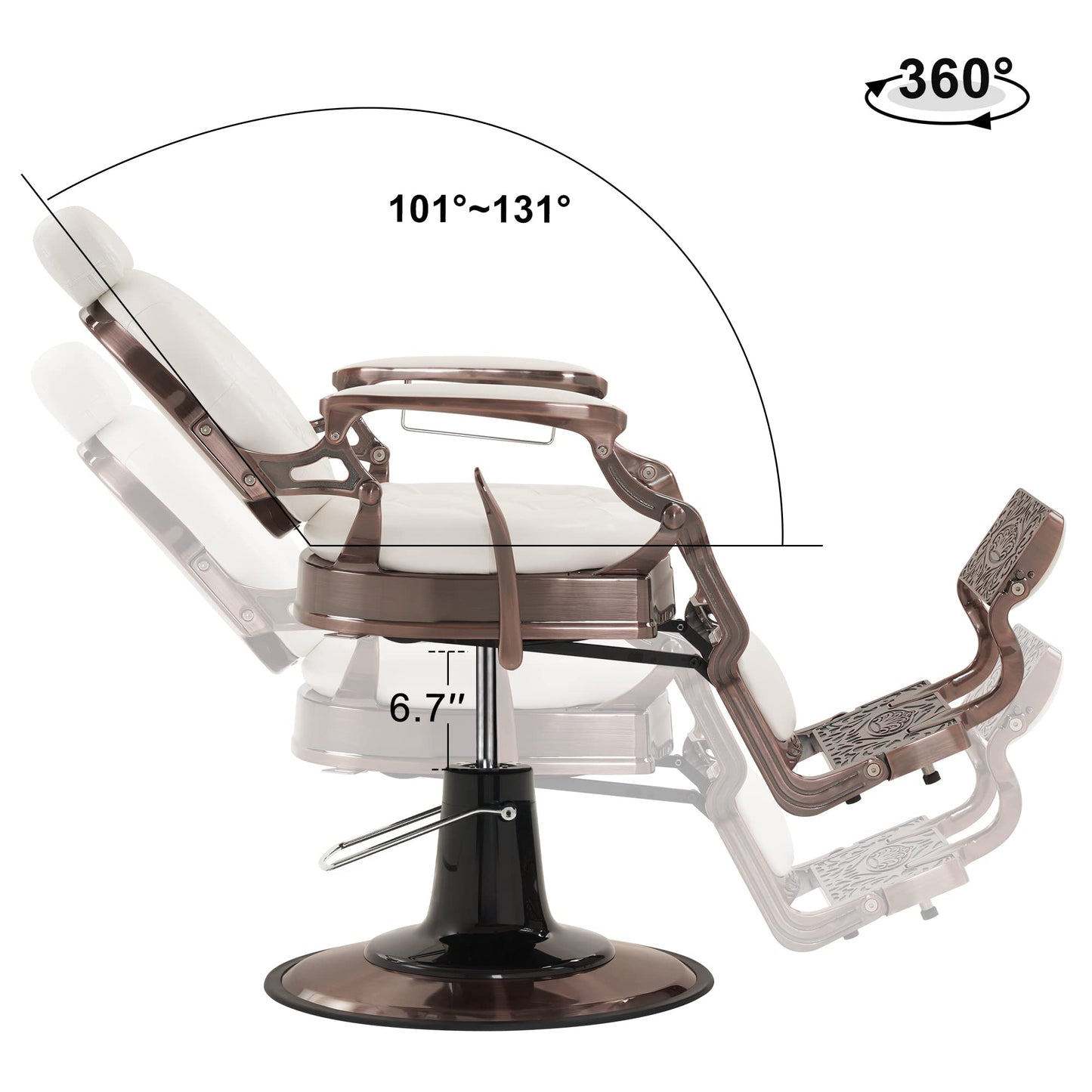BarberPub Heavy Duty Metal Vintage Barber Chair All Purpose Hydraulic Recline Salon Beauty Spa Chair Styling Equipment 8914 (White with Reddish Bronze Frame)