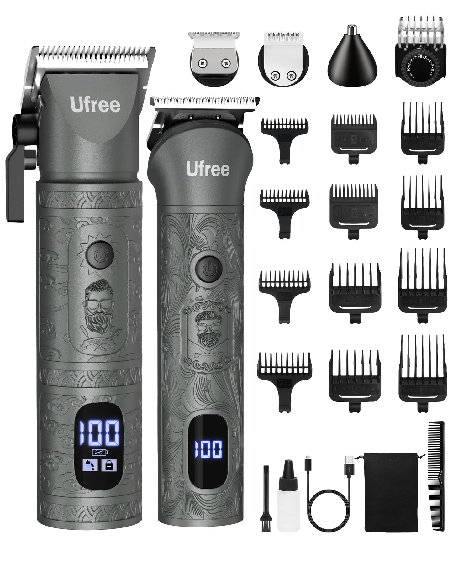 Ufree Beard Trimmer for Men Professional with Hair Clippers, Barber Clippers and Trimmers Set, Electric Razor Shavers for Men, Cordless Mens Grooming Kit for Nose, Ear, Face, Hair, Gifts