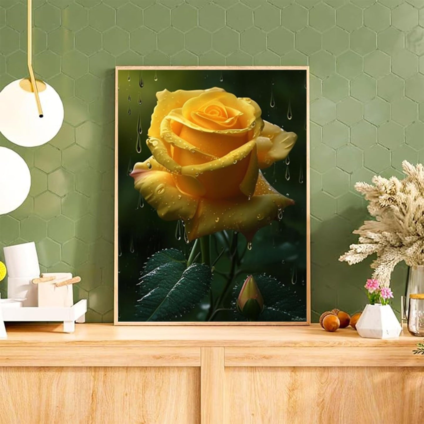 Diamond Painting Kits for Adults, Round Full Drill Diamond Painting Kits 5D DIY Diamond Painting Kits Beautiful Yellow Rose Diamond Art Kits for Home Wall Decor 12x16 inch