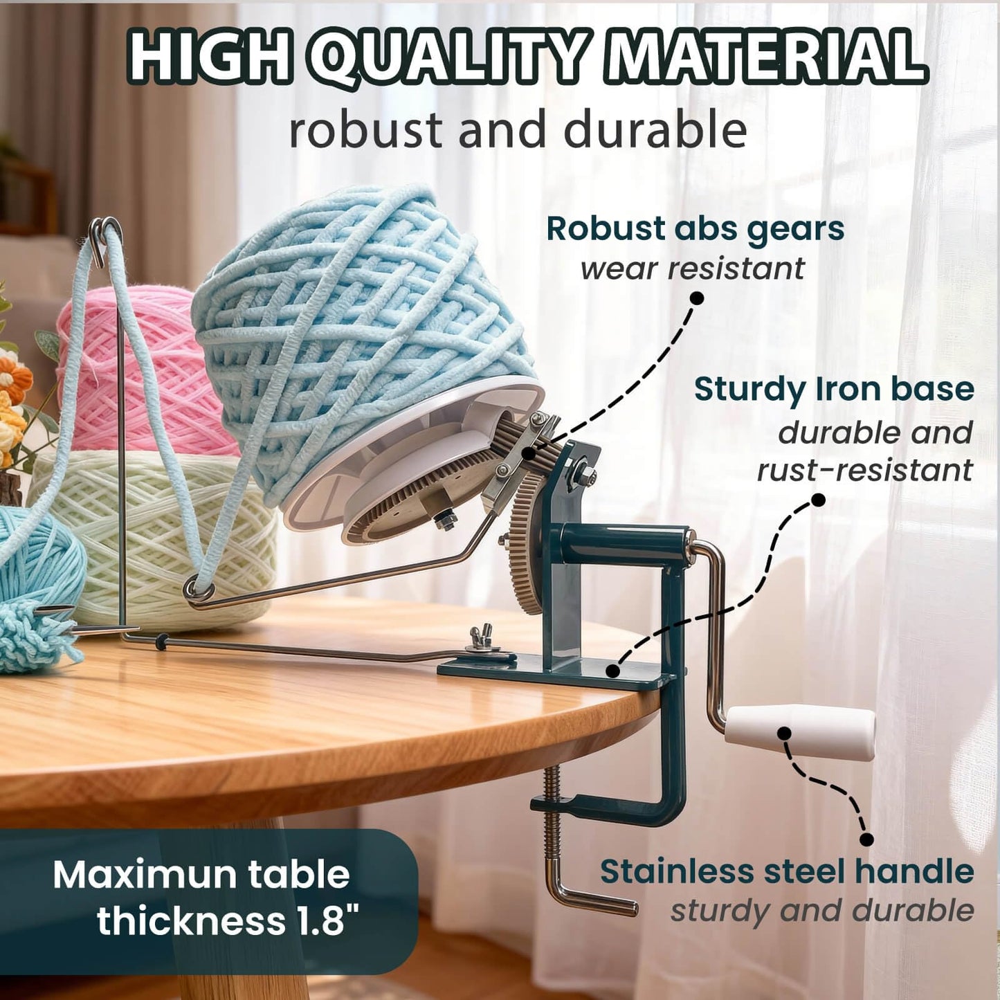 Yarn Winder, Yarn Ball Winder, Large 10-15 oz and Easy-to-Install Yarn Cake Winder Efficiently Make Yarn Cake, Sturdy Metal and ABS Yarn Winder for Crocheting,The Helper for Knitting Enthusiast