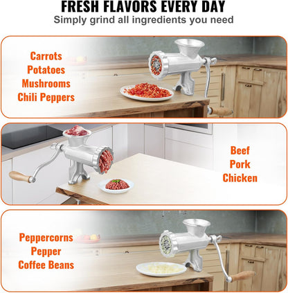 1 2 3 VEVOR Manual Meat Grinder, Heavy Duty Cast Iron Hand Meat Grinder with Steel Table Clamp, Meat Mincer Sausage