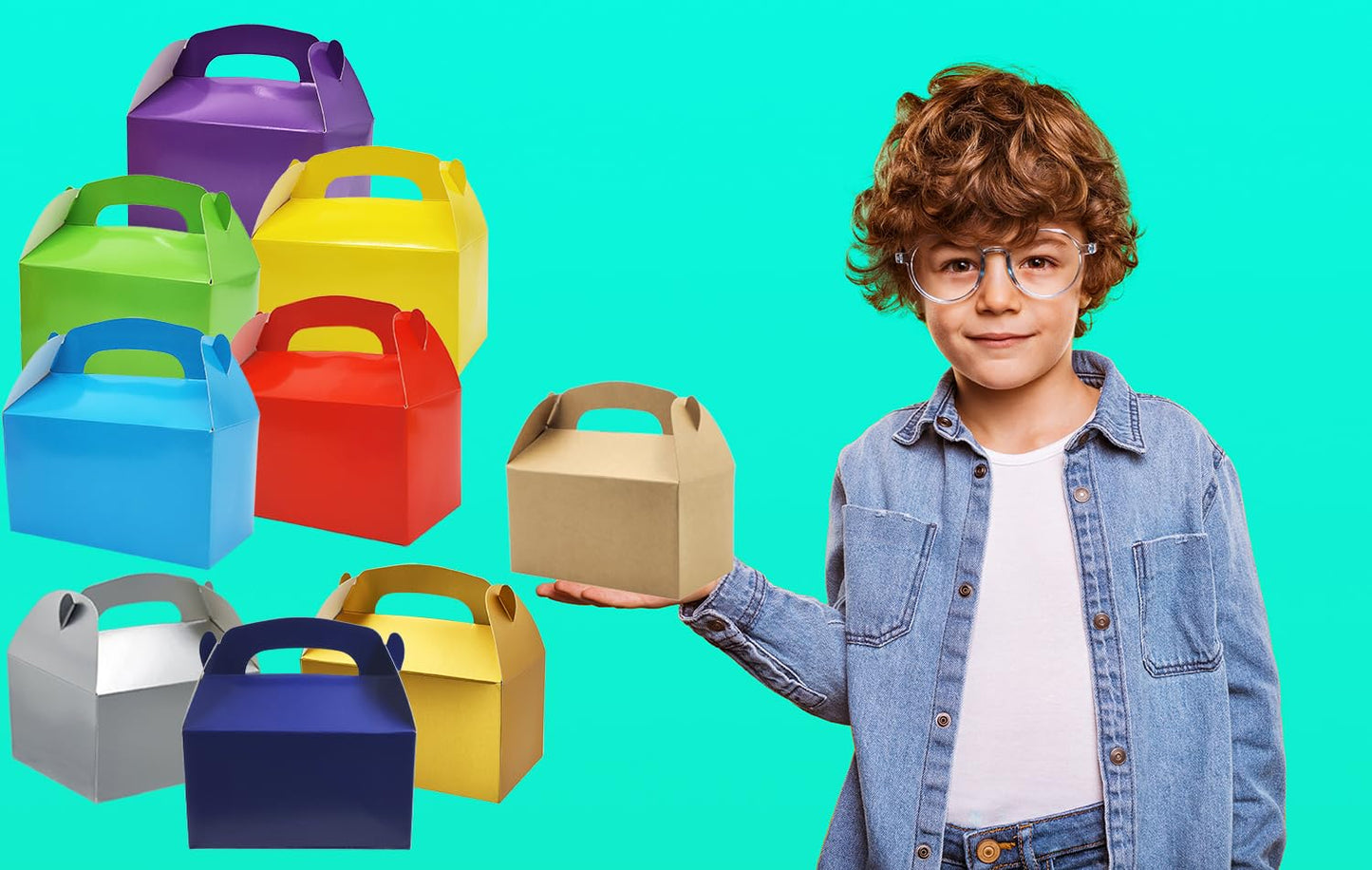 The Dreidel Company Gable Treat Boxes, (24-Pack) Party Favor Boxes for Kids Birthday, Candy Boxes Party Favors, Weddings Events, Baby Shower, 6.25" x 3.5" x 3.5" Inch Box (Multi-Color Treat Box)