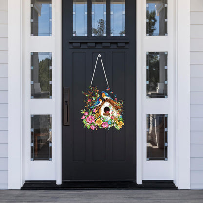 Lxmsja DIY Colorful Birdhouse Diamond Painting Hanging Ornament, Double-Sided Acrylic Flowers Branches Diamond Art Kit, Special Shaped Suncatcher Hanging Pendant Window Art Kit 8x7 inch