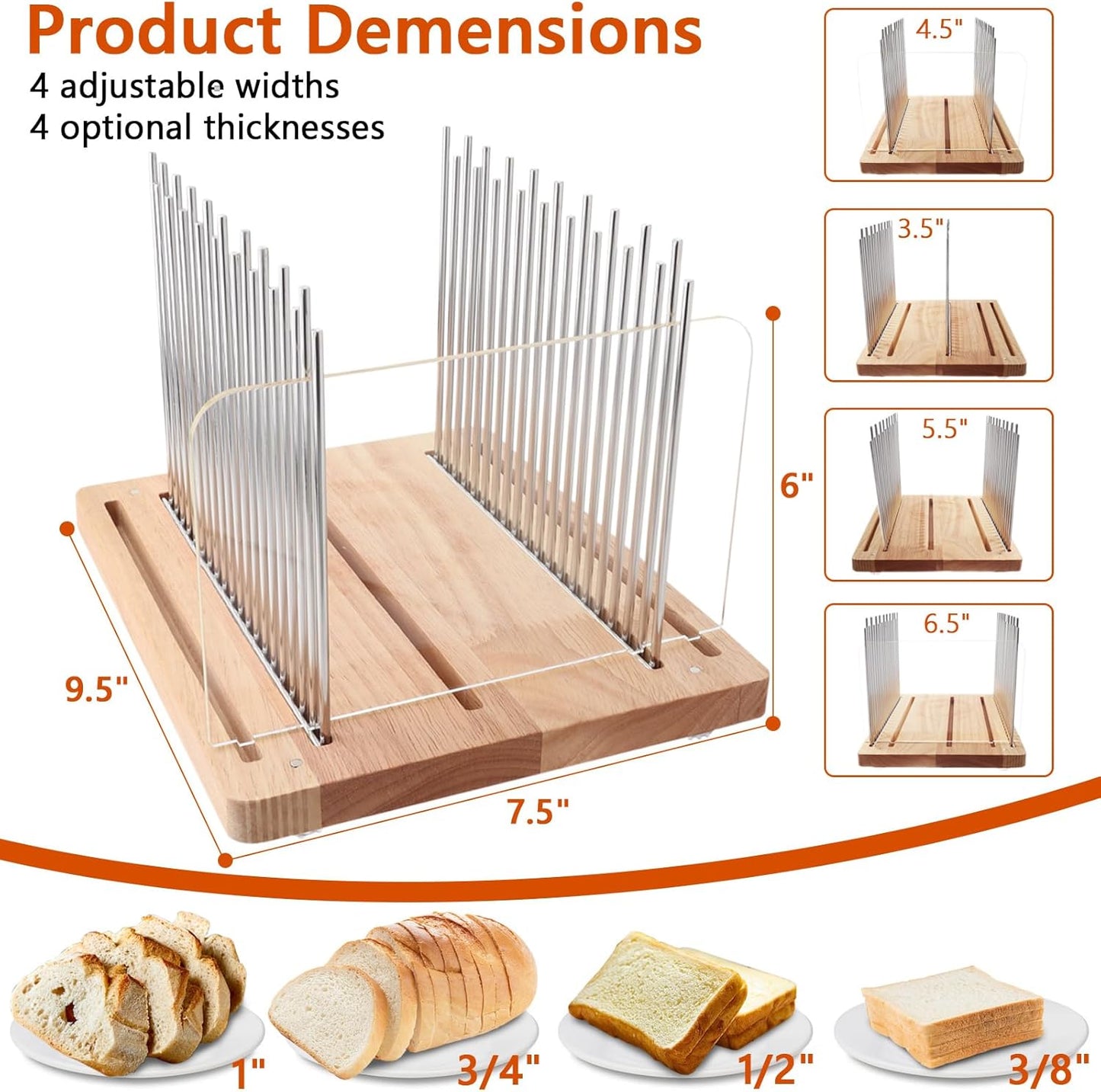 Stainless Steel Bread Slicer for Homemade Bread, Adjustable Cutting Guide, Foldable and Compact Design