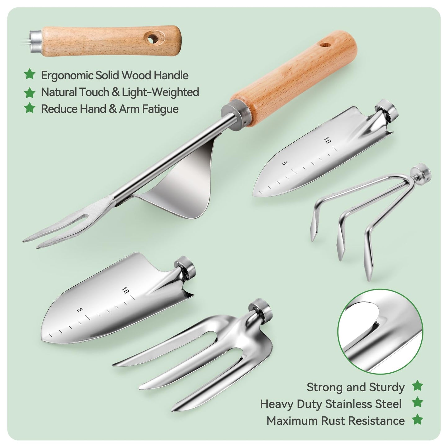 Grenebo Gardening Tools 9-Piece Heavy Duty Garden Hand Tools with Fashion and Durable Garden Tools Organizer Handbag, Rust-Proof Garden Tool Set, Ideal Gardening Gifts for Women