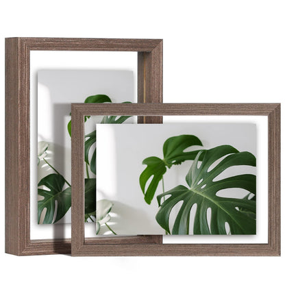 Egofine 5x7 Floating Frames Set of 2, Double Plexiglass Picture Frame, Made of Solid Wood Display Any Size Photo up to 5x7, Wall Mount or Tabletop Standing, Brown