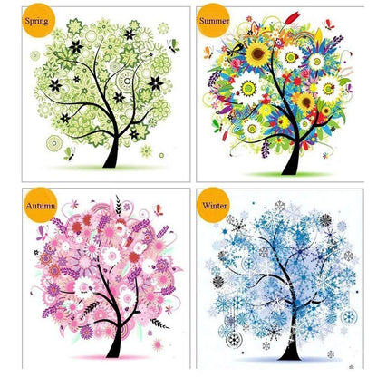 5D DIY Diamond Painting Sets Different Shape Diamond Drawing Tree Cross Stitch Point Drill Painting Living Room Bedroom Wall Decorative Drawing (Four Seasons)