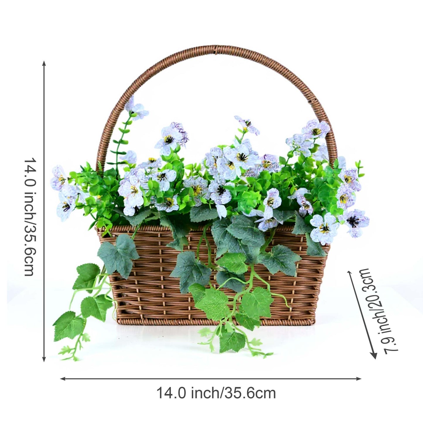 CZWBE 14" H Artificial Plumeria Grape Leaf Flower Basket,50 Silk Floral Arrangements Artificial for Living Room,Office,Wedding & Porch Decor（White）