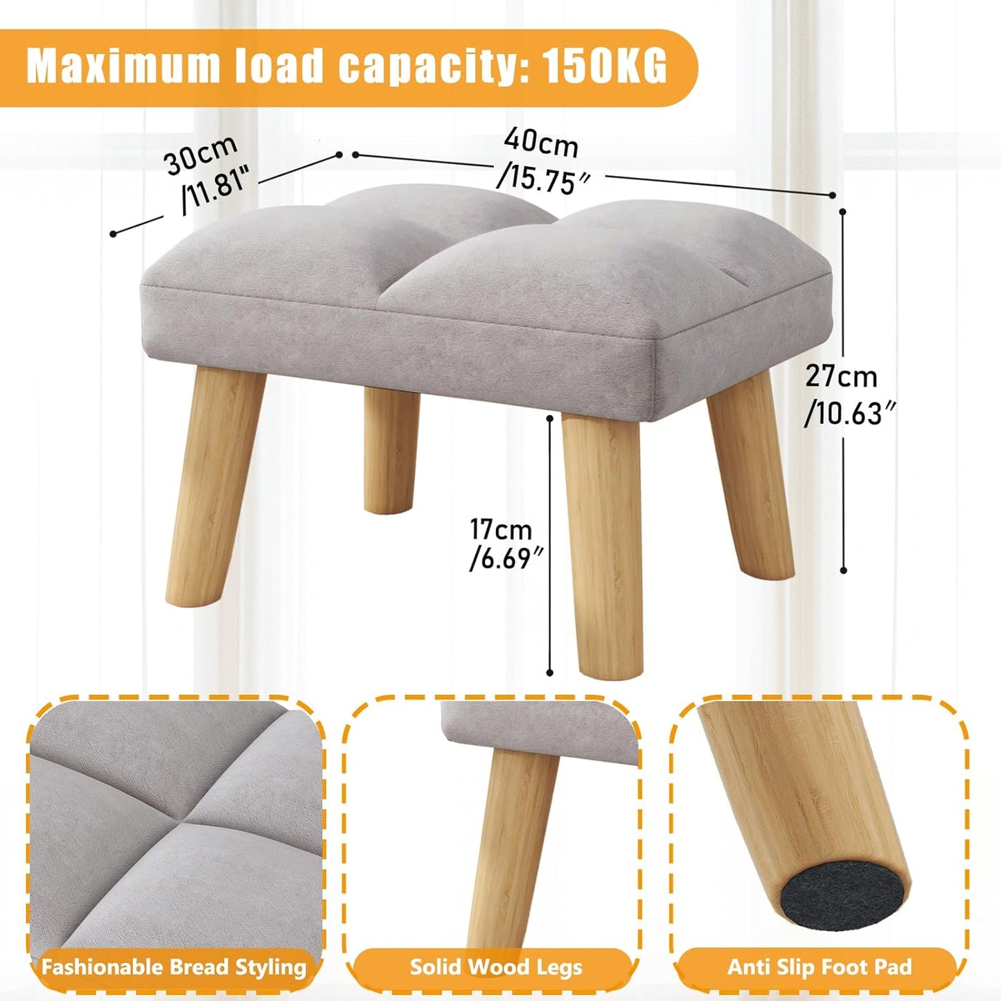 15.74" D11.81" W10.62" UHBD032G YMYNY Footstool, Small Ottoman Stool Chair with Wooden Legs, Modern Padded Sofa Seat