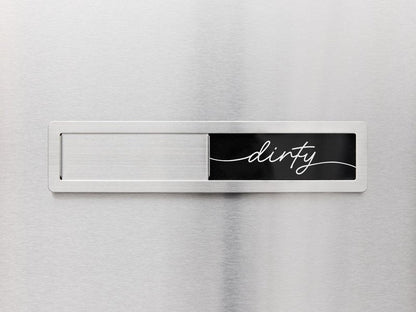 Stainless Steel Clean Dirty Magnet for Dishwasher, Black & White Script Dishwasher Magnet Clean Dirty Sign, Premium Clean/Dirty Dish Washer Magnets with Protective Backing, Rustic Kitchen Dish Sign