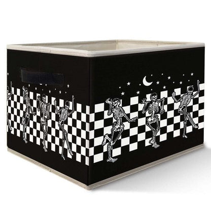 Likjad Halloween Gothic Skeleton Storage Bins Basket, Black and White Checkered Funny Gothic Collapsible Fabric Storage Box Organizer Toybox for Bedroom Bathroom Clothes Books Toys