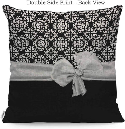 WONDERTIFY Stylish Black and White Euro Flower Pattern Throw Pillow Case Cover, Soft Linen 18x18 Inch for Decorative