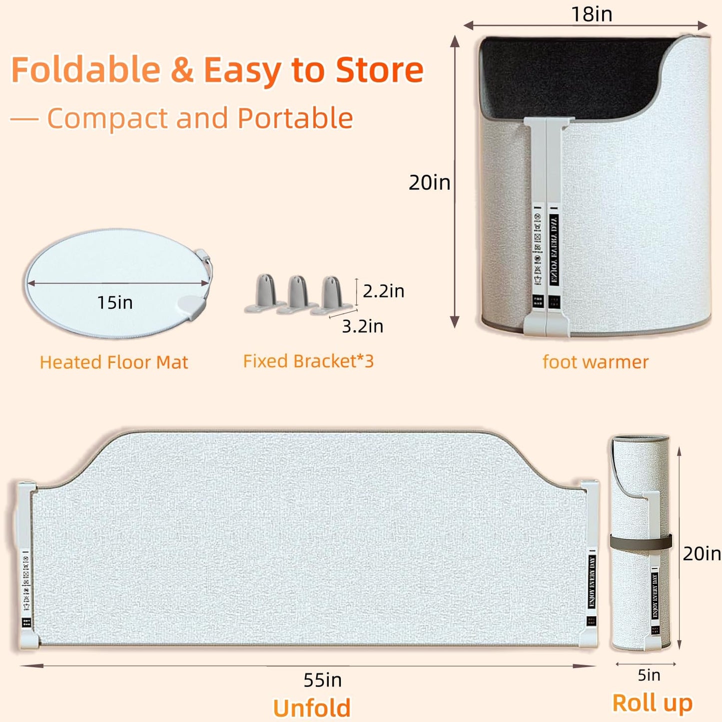 Under Desk Heater, Electric Foot Warmer for Office & Home, Quiet Portable Feet Warmer with Heated Floor Mat, Foot heater with Thermostat and Timer Indoor Use for Foot Leg Grey Cylindrical UEMUSI