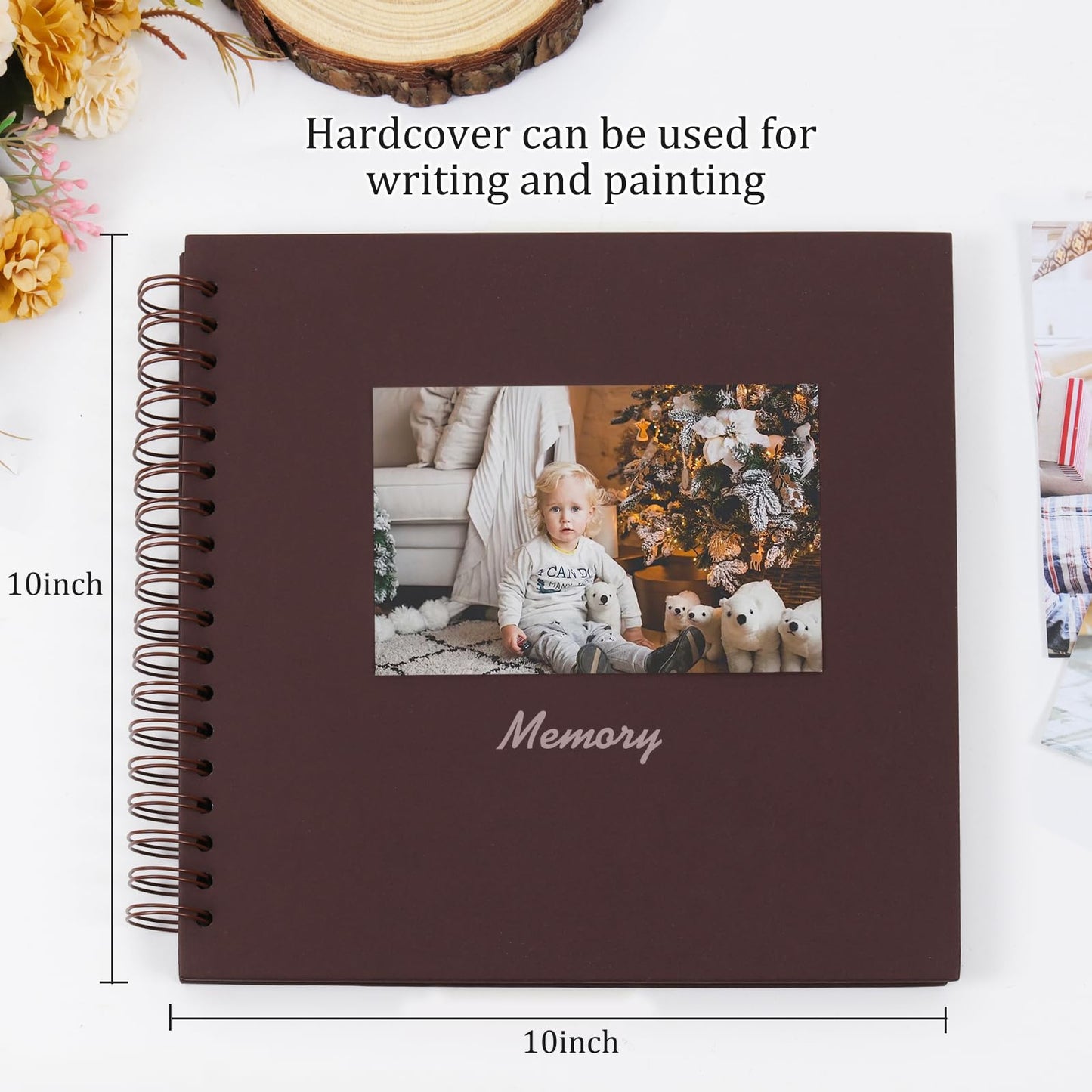 RECUTMS 10 x 10 Inch DIY Scrapbook Album 60 Pages Hardcover Kraft Paper Scrap Book Photo Albums Memory Book for Wedding and Anniversary Family (Coffee)