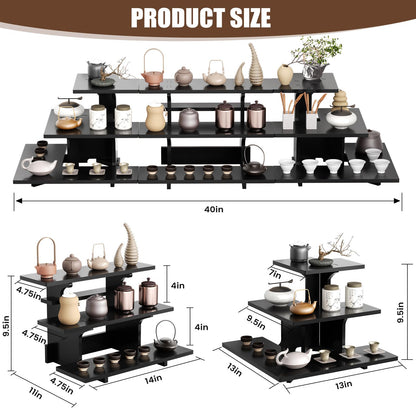 WEITELAI 3 Tier Black Display Shelves for Vendors, PVC Tabletop Stand for Farmers Market, Craft Fairs, Trade Shows and Retail Booths, Portable Rack for Candles, Soap, Jewelry and Jars