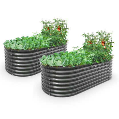 A ANLEOLIFE 6X3X2 ft Galvanized Raised Garden Beds Outdoor-2 Pack, Oval Large Metal Deep Root Planter Box for Planting Vegetables Flowers Herb, Anti-Rust & Easy-Setup, Quartz Grey