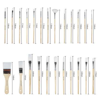 Paint Brushes Set of 24 Pieces Wooden Handles Brushes with Canvas Brush Case, Professional for Oil, Acrylic and Watercolor Painting